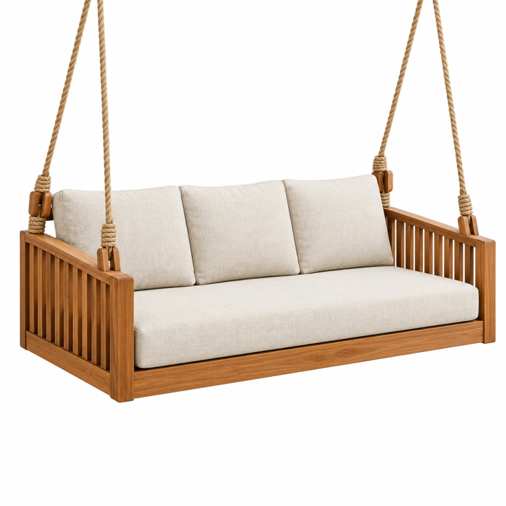 Hängesofa 180 x 85 x 75 cm Holz Beige Braun für Terrasse im natürlichen Stil