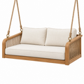 Hängesofa 150 cm aus Holz in Naturbeige mit Seilaufhängung für überdachte Außenbereiche