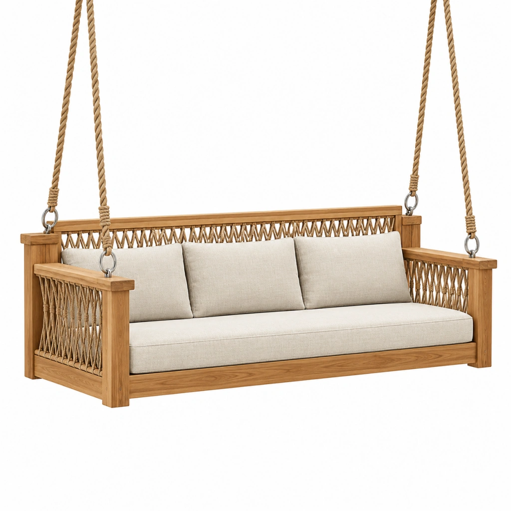 Hängesofa 190 x 80 x 70 cm aus Holz und Seil in Honigbraun Beige für den Außenbereich