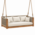 Hängesofa 150 cm aus Holz in Naturbeige mit Seilaufhängung für den Außenbereich