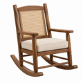 Schaukelstuhl 105 x 65 x 100 cm Holz Braun Beige mit Rattangeflecht und Sitzpolster im Landhausstil