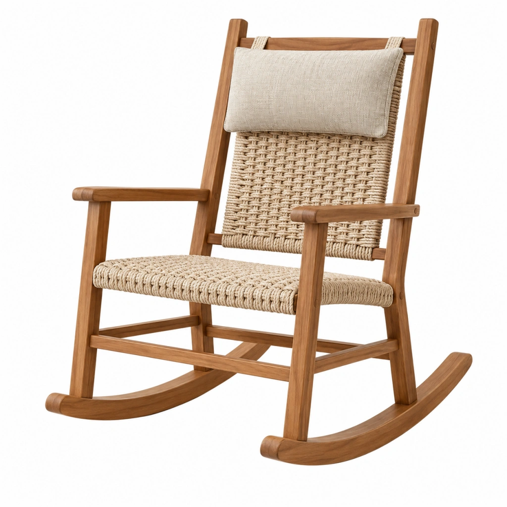 Schaukelstuhl 68 x 90 x 105 cm aus Holz Naturfaser Naturstil mit Armlehnen