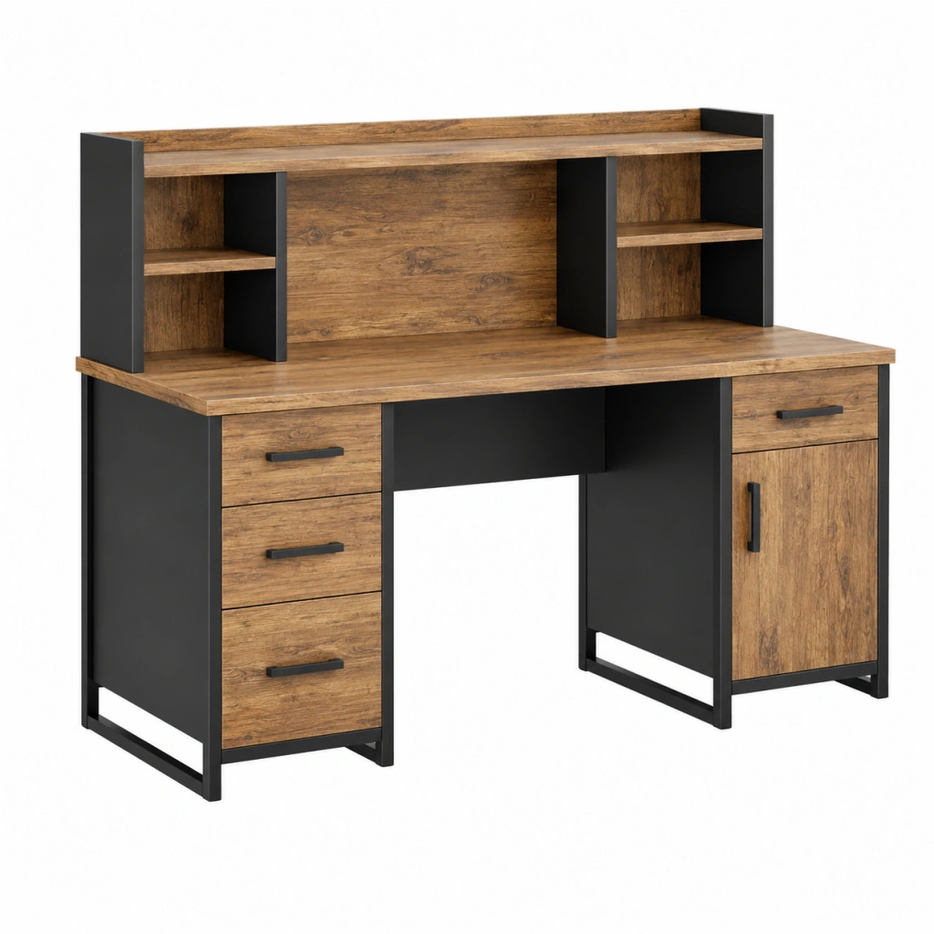 Schreibtisch 120 x 60 x 150 cm Holzwerkstoff Braun Schwarz mit Stauraum im Industrie-Stil