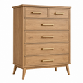 Kommode 90 x 42 x 125 cm aus Holz in Eiche mit 6 Schubladen im Mid-Century-Stil
