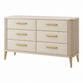 Kommode 150 x 45 x 85 cm in Creme mit Metallgriffen und sechs Schubladen