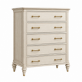 Kommode 100 x 45 x 120 cm in Creme aus Holzwerkstoff mit 5 Schubladen im Landhausstil