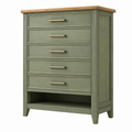 Kommode 90 x 45 x 140 cm aus Holz in Olivgrün mit 5 Schubladen im Landhausstil