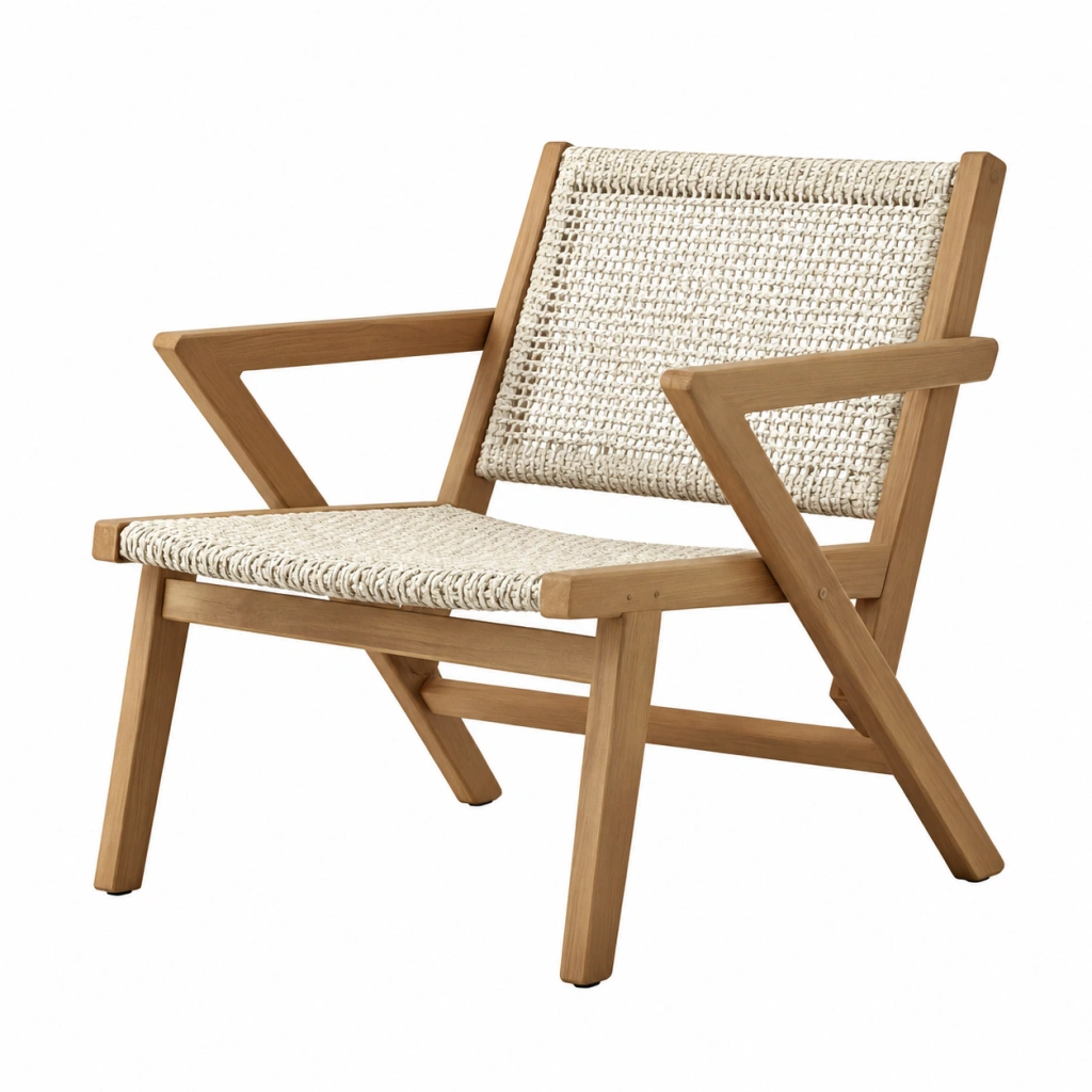 Sessel 68 x 75 x 80 cm aus Holz und geflochtener Faser in Naturbraun Creme im skandinavischen Stil
