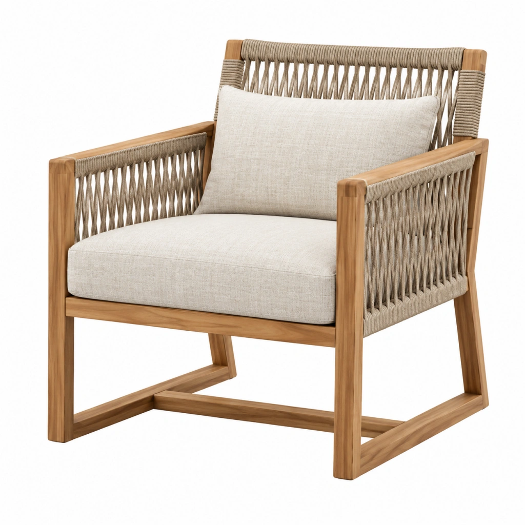 Sessel 76 x 82 x 86 cm Holz Natur Beige mit Seilgeflecht für Innenräume
