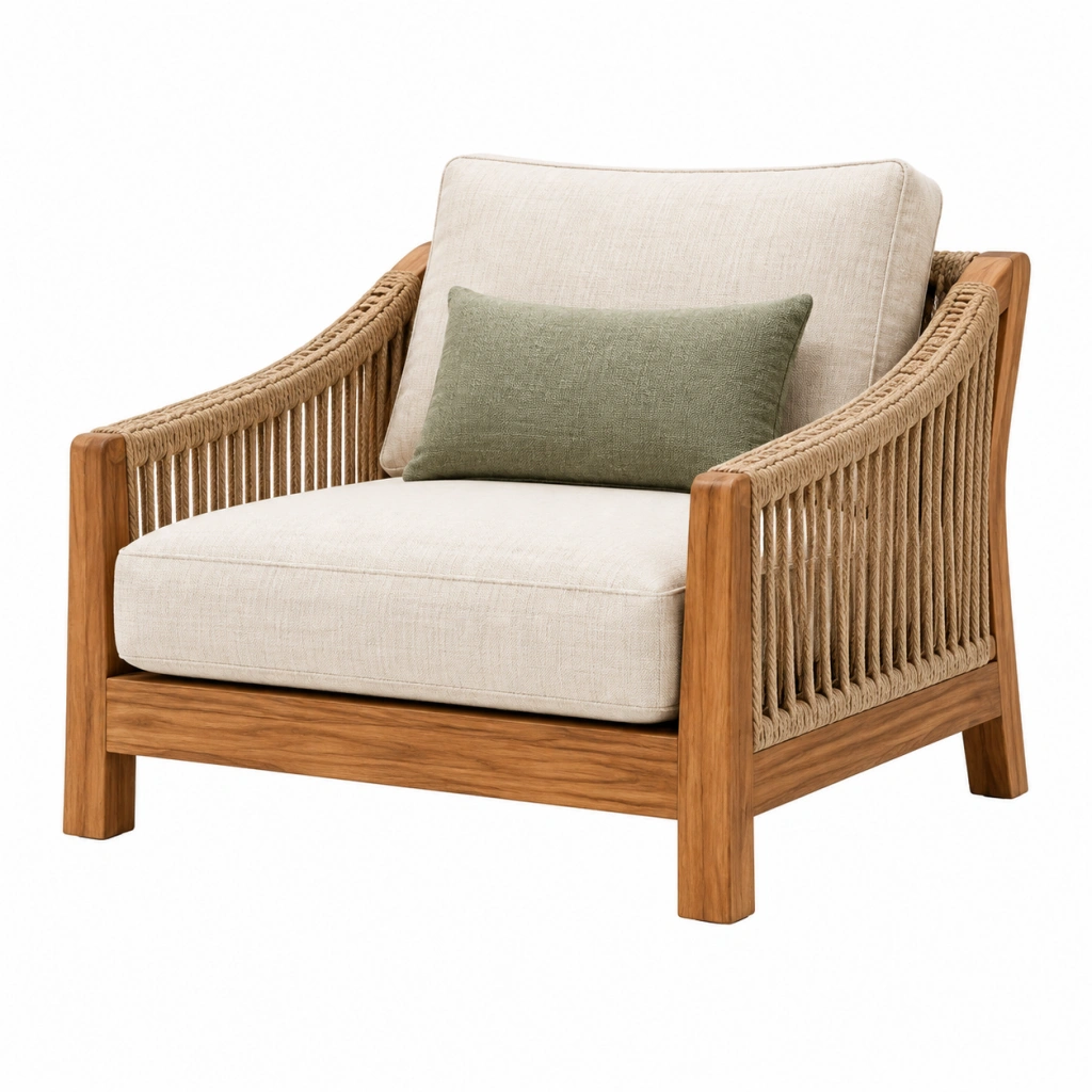 Sessel 78 x 78 x 82 cm Holz Seilgeflecht Beige für Wohnzimmer Boho