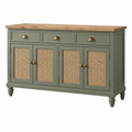 Sideboard 150 x 45 x 90 cm aus Holz in Grün mit Rattangeflecht im Landhausstil