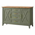 Sideboard 140 cm aus Holz in Olivgrün und Naturholz mit 4 Schubladen im Landhausstil