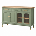 Sideboard 160 x 40 x 90 cm Holzwerkstoff Grün mit Holzplatte Landhausstil Stauraum