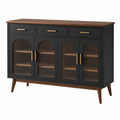 Sideboard 160 x 40 x 90 cm Schwarz Walnuss Holzwerkstoff mit Riffelglastüren und Schubladen