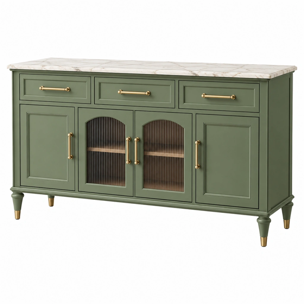 Sideboard 160 x 45 x 90 cm Holzwerkstoff Grün mit Marmoroptik Arbeitsplatte im klassischen Stil